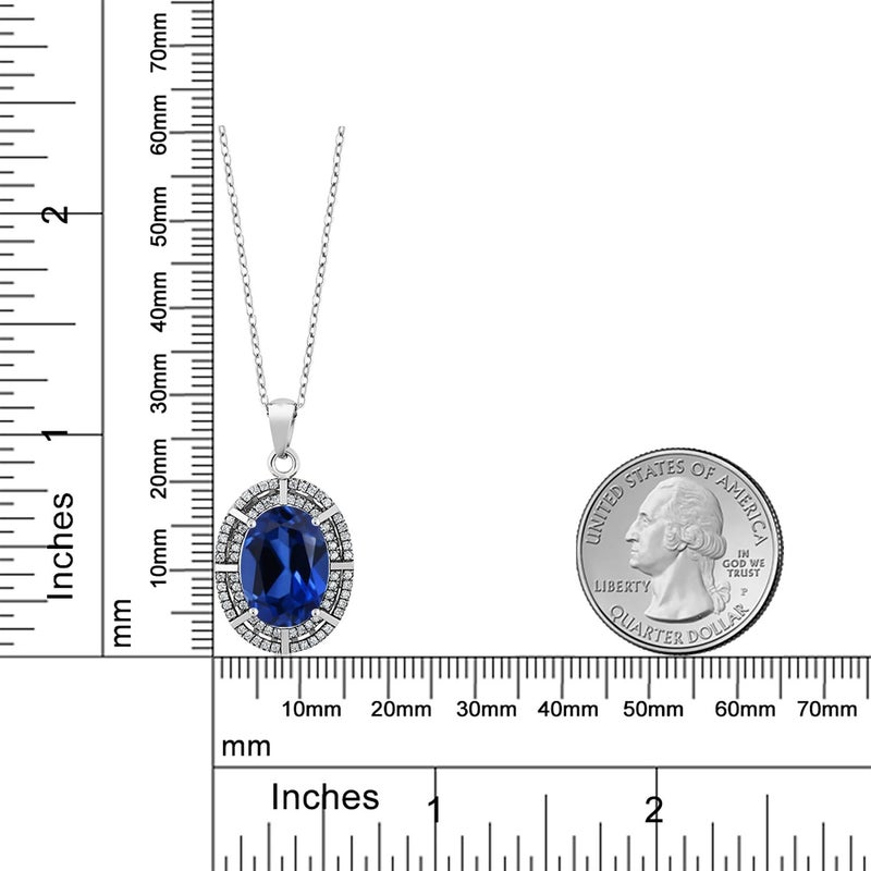 Gem Stone King 5-10 Cttw Two Row Halo Pendant Necklace for Women | 925 Sterling Silver | 14X10MM Oval Gemstone Birthstone | With 18 Inch Silver Chain | Fine Jewelry Gifts for Her Mom Women Wife - Image 3
